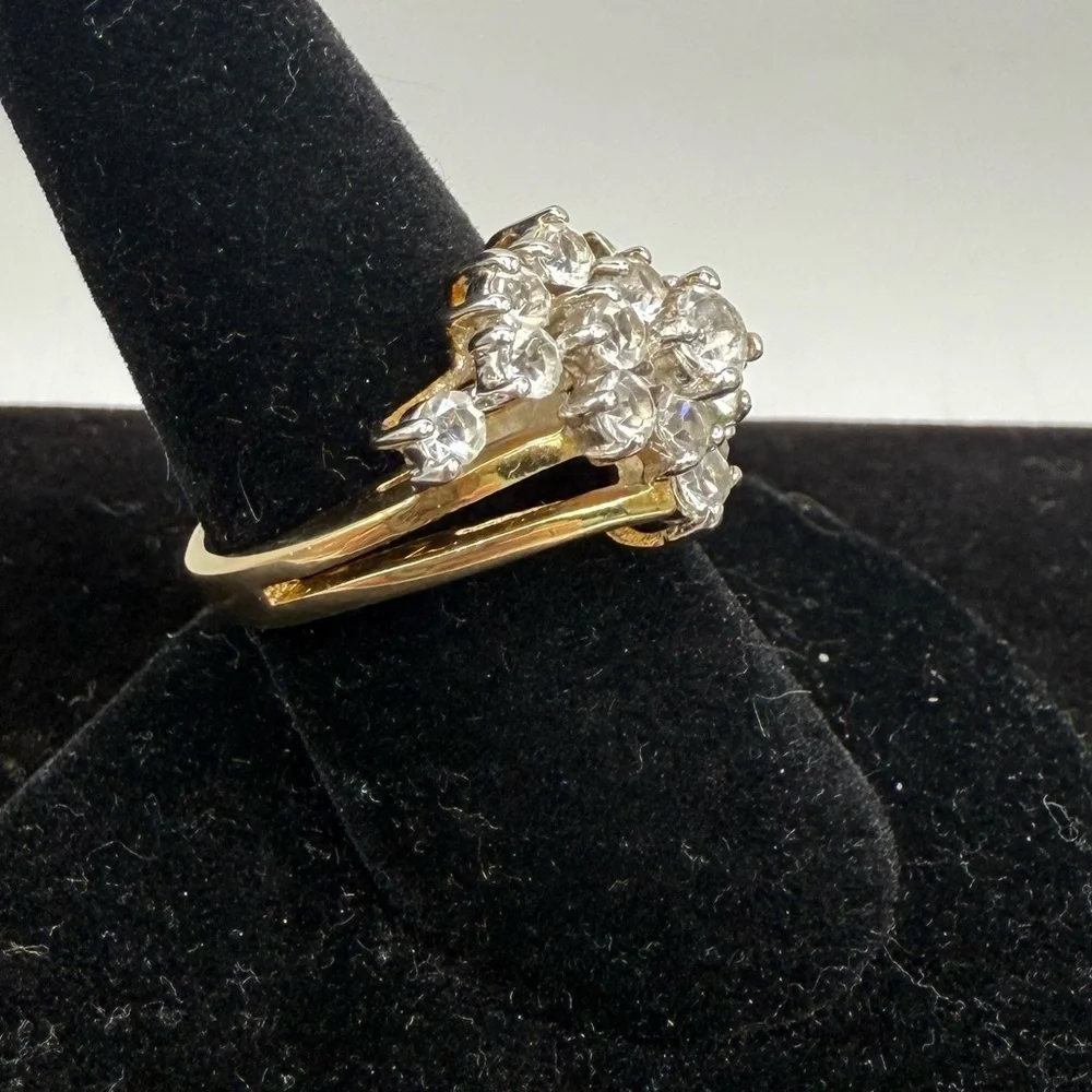 Vintage 18KT GE Gold Electroplated CZ Cluster Ring Size 8